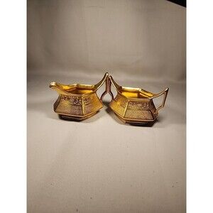 Vintage T & V Limoges France Gold Open Sugar Bowl & Creamer Set 082407